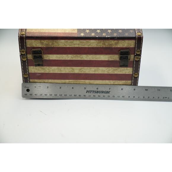 Vintage‎ American Flag Storage Chest Box Patriotic Decor 12"x7"x8" Rustic Metal - Picture 9 of 16
